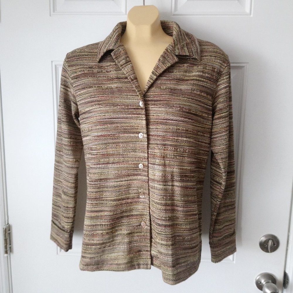 CHICO'S Striped Look Multi Color Button Down Shirt Top Sz 1/S/M